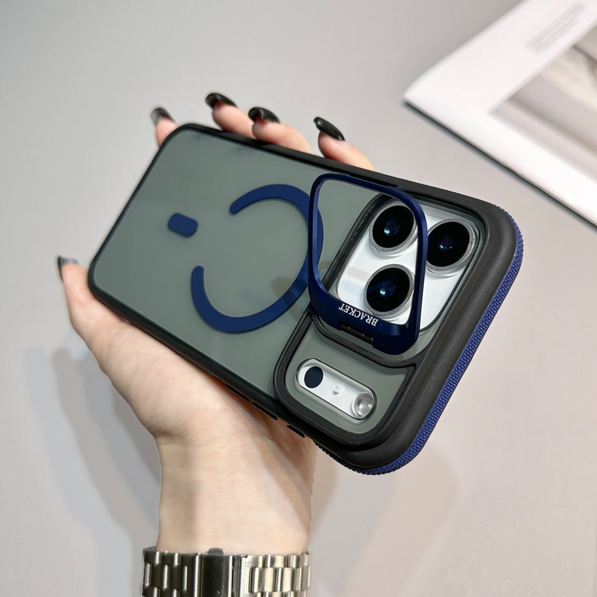 Dark blue magnetic iPhone case with MagSafe ring