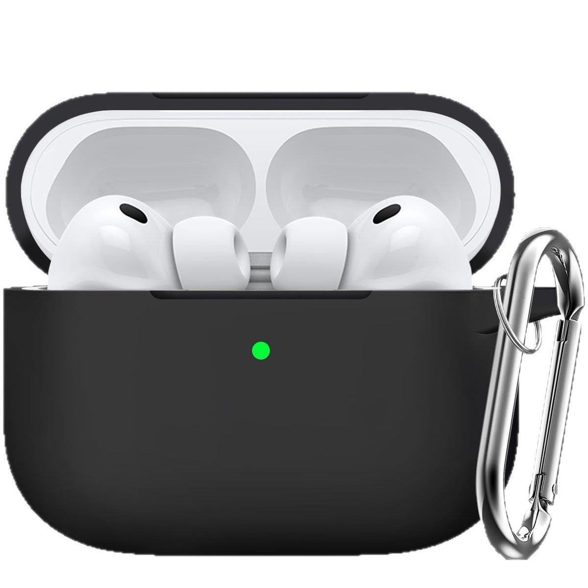Silicone AirPods case in solid colour with carabiner clip